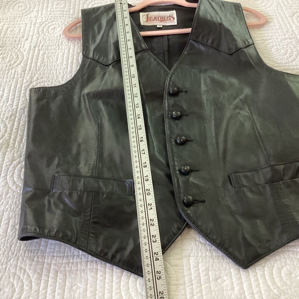 Vintage Diamond Leathers  Black Leather Mens Western Vest Size 42 Biker Jacket - Picture 6 of 13